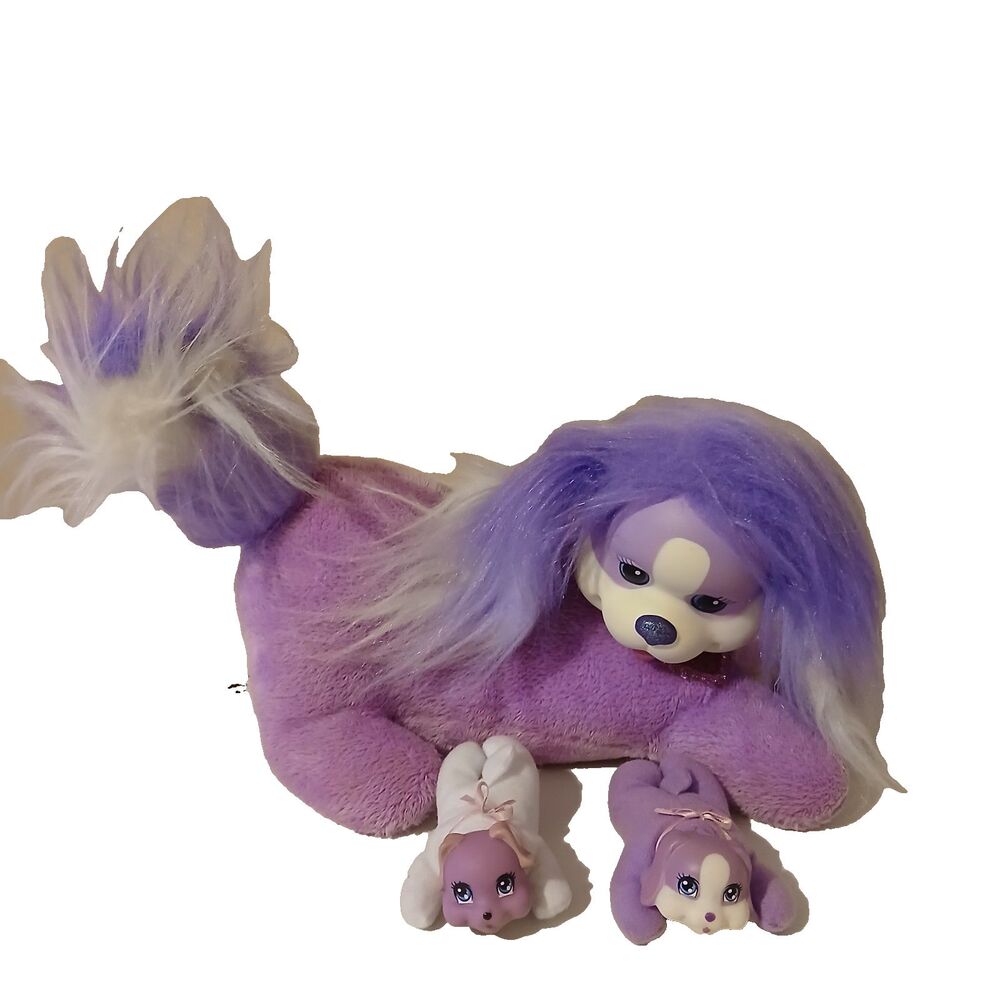 Just Play Puppy Surprise Riley Purple Stuffed Plush Animal Toy Dog w/ 2 Puppies